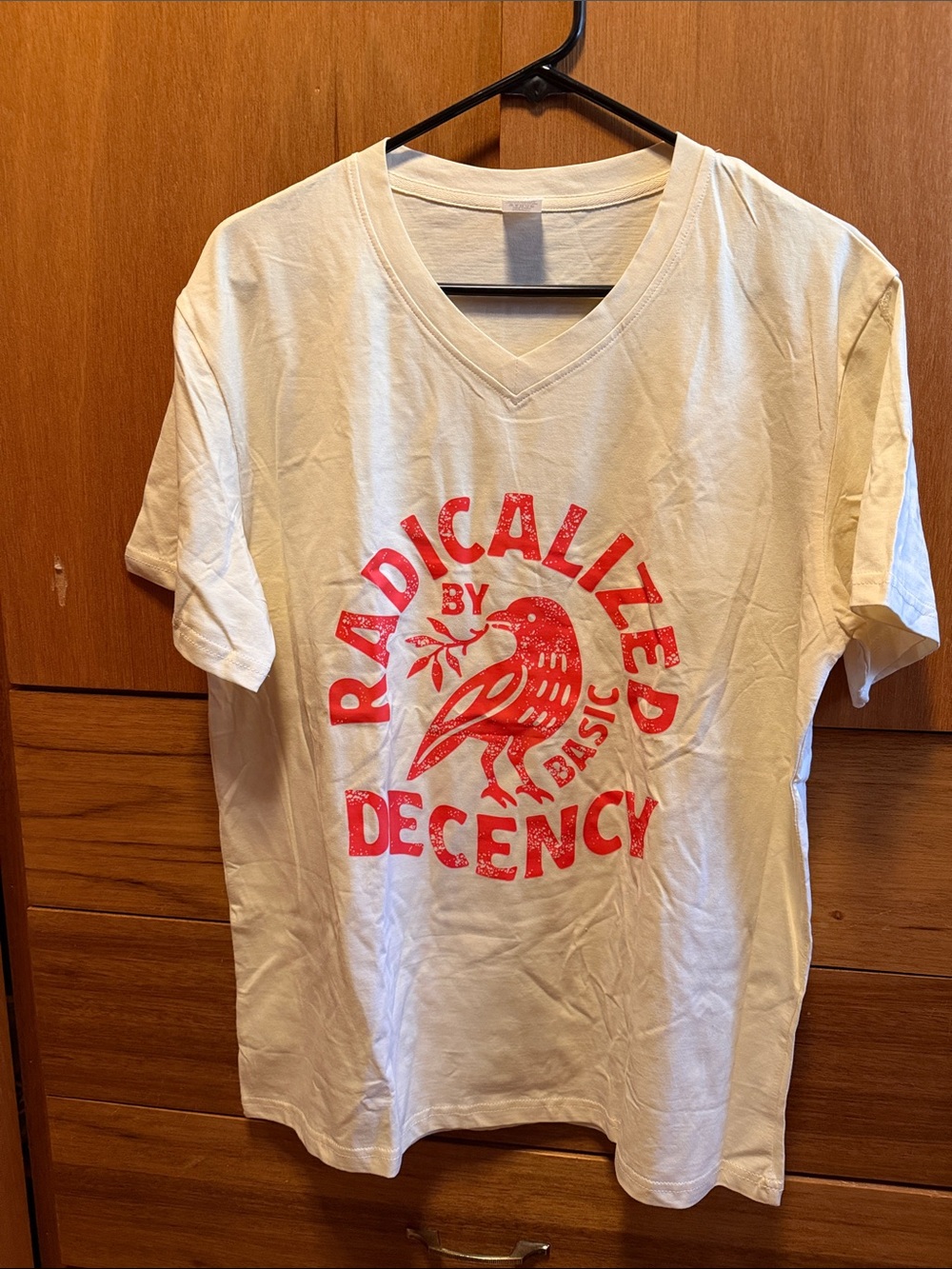 Graphic V-Neck Tee with Red Bird Logo